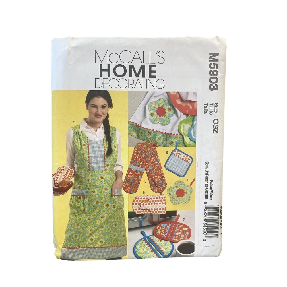 McCall's M5903 Kitchen Apron Mitt Potholder Set OSZ Sm-XL Home Decorating